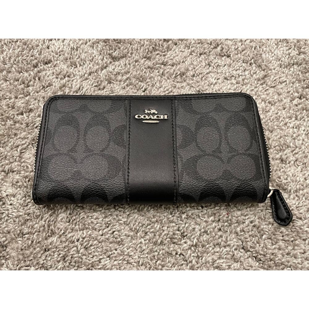 Black Coach Long Wallet Monogram Zip Around